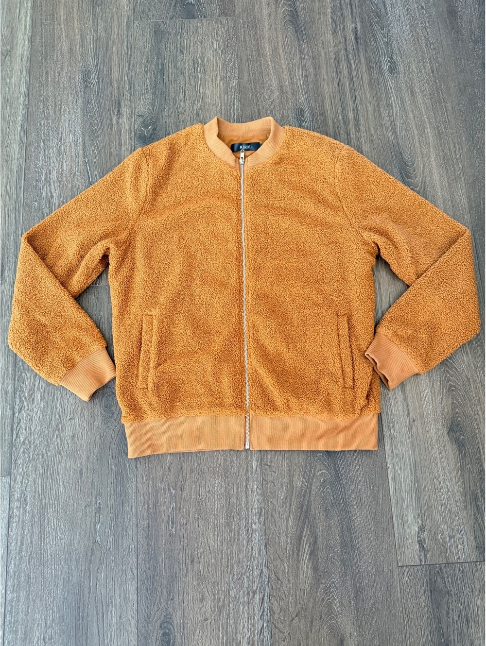 MIROL Teddy Sherpa Bomber Jacket Brown Size Large Full Zip Cozy, Fall